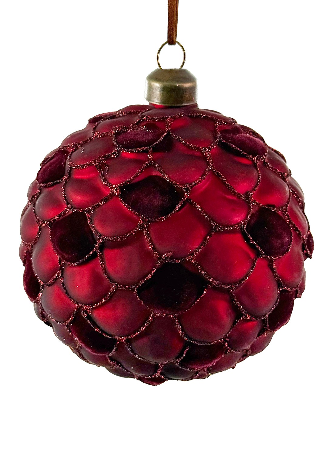 Shishi Glitter kerstbal 10 cm - voorkant rood