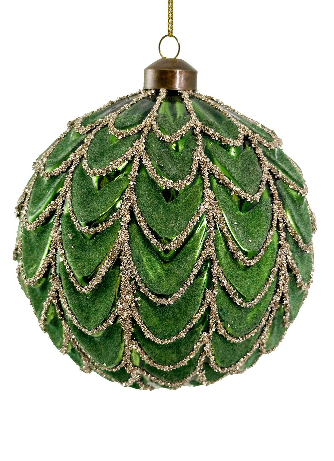Shishi Glitter kerstbal 12 cm - voorkant groen