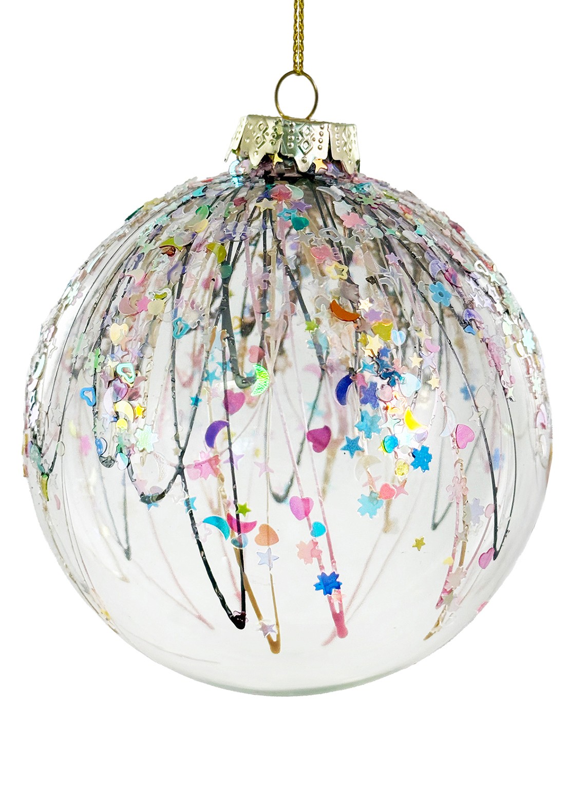 Shishi Glitter Lijn kerstbal 10 cm - voorkant wit
