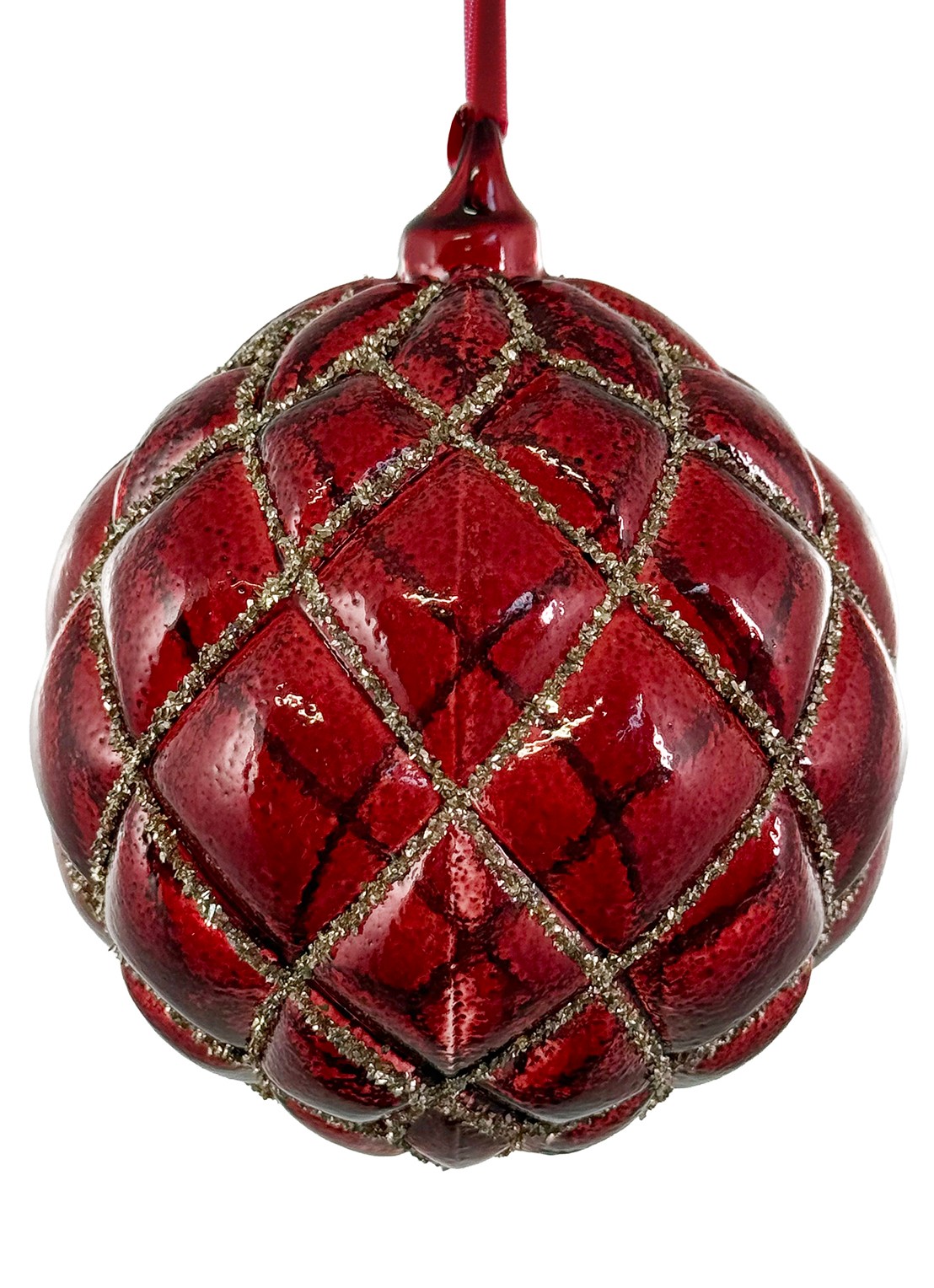 Shishi Glitter Lines kerstbal 10 cm - voorkant rood
