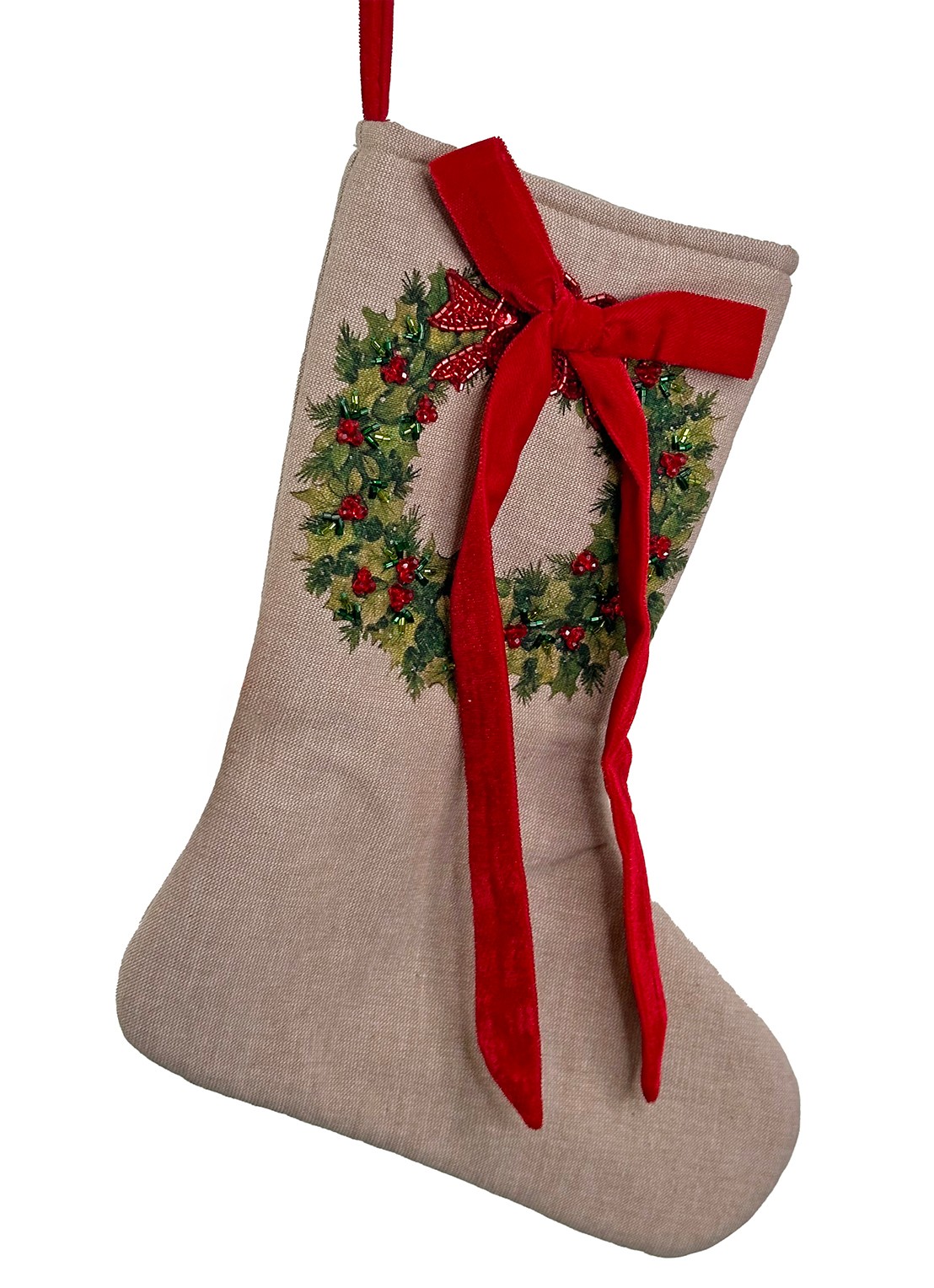 Shishi Kerstkrans kerstsok 38 cm - voorkant beige