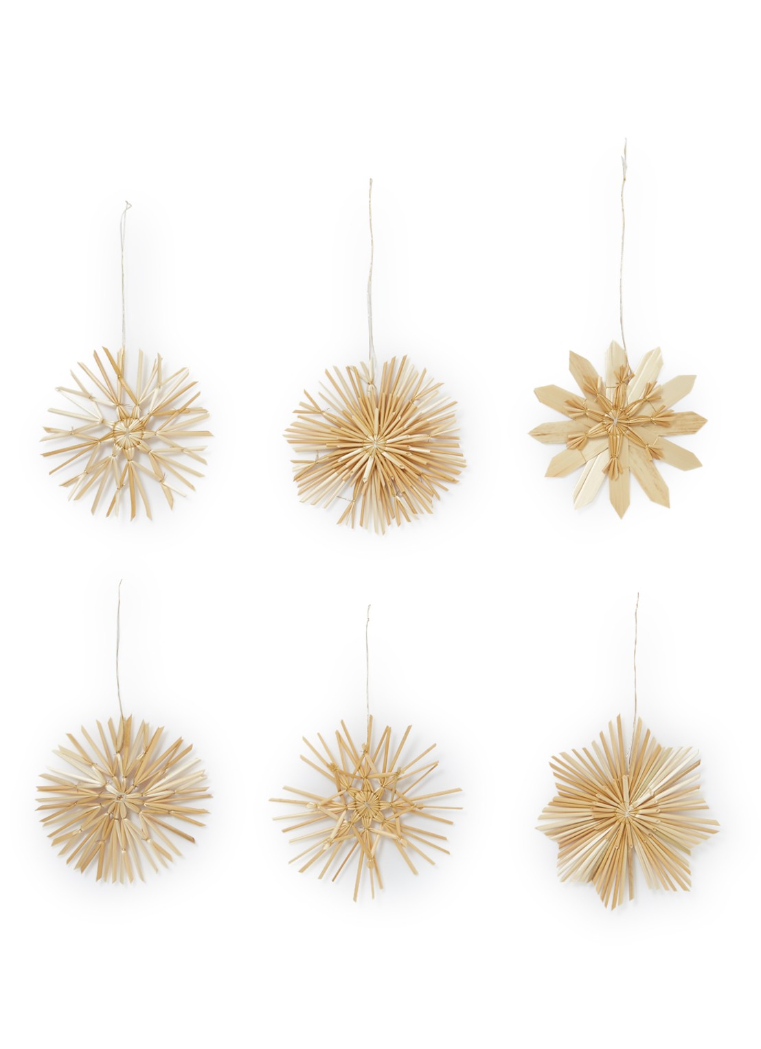 Shishi Straw Ornament kersthanger set van 12 - voorkant beige