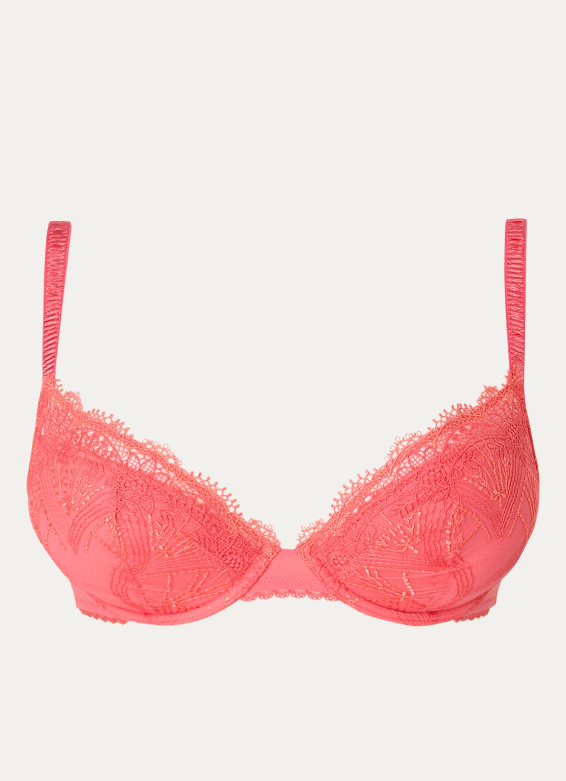 Simone Pérèle Allure push-up bh met uitneembare vulling en overlay van kant - voorkant 2 koraal