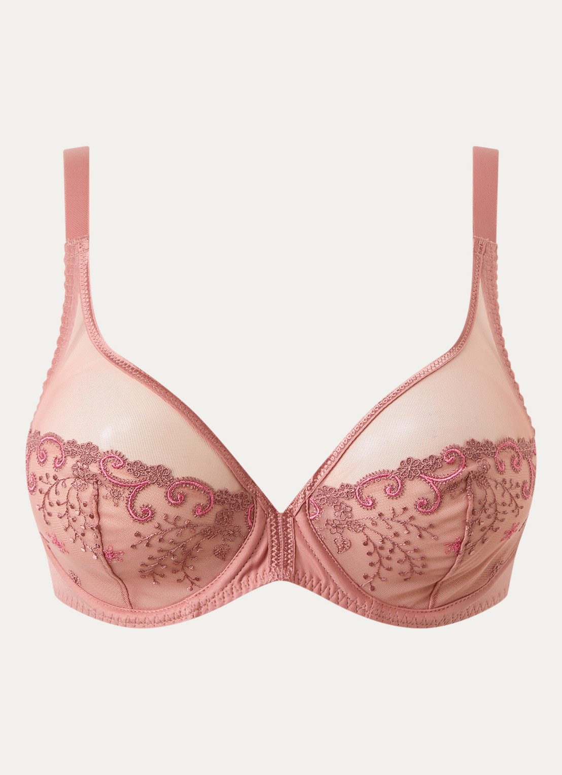 Simone Pérèle Delice plunge beugel bh van  mesh met borduring - voorkant 2 zalmroze