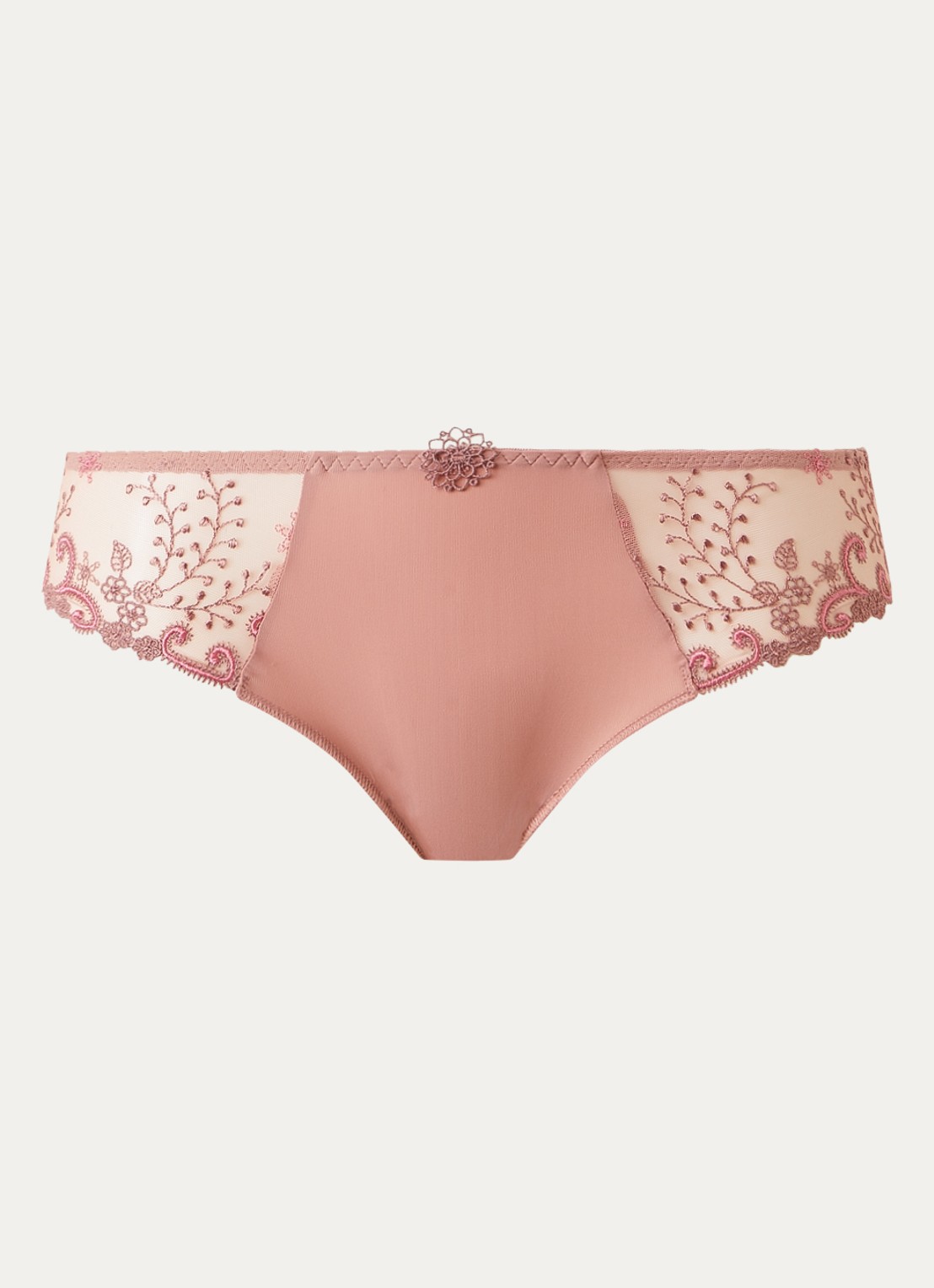 Simone Pérèle Delice tanga met mesh en borduring - voorkant 2 zalmroze