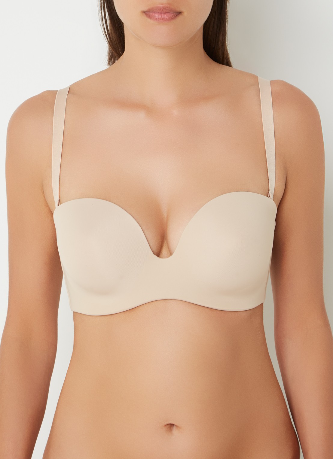 Simone Pérèle Essentiel voorgevormde strapless bh met beugel - detail donkerbeige