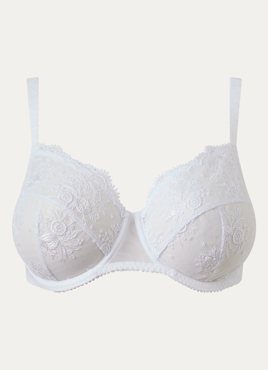 Simone Pérèle Intrigue beugel bh van mesh met borduring - voorkant wit