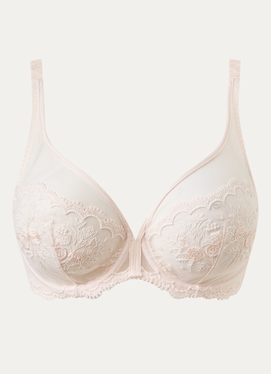 Simone Pérèle Intrigue beugel bh van mesh met borduring - voorkant 2 lichtroze
