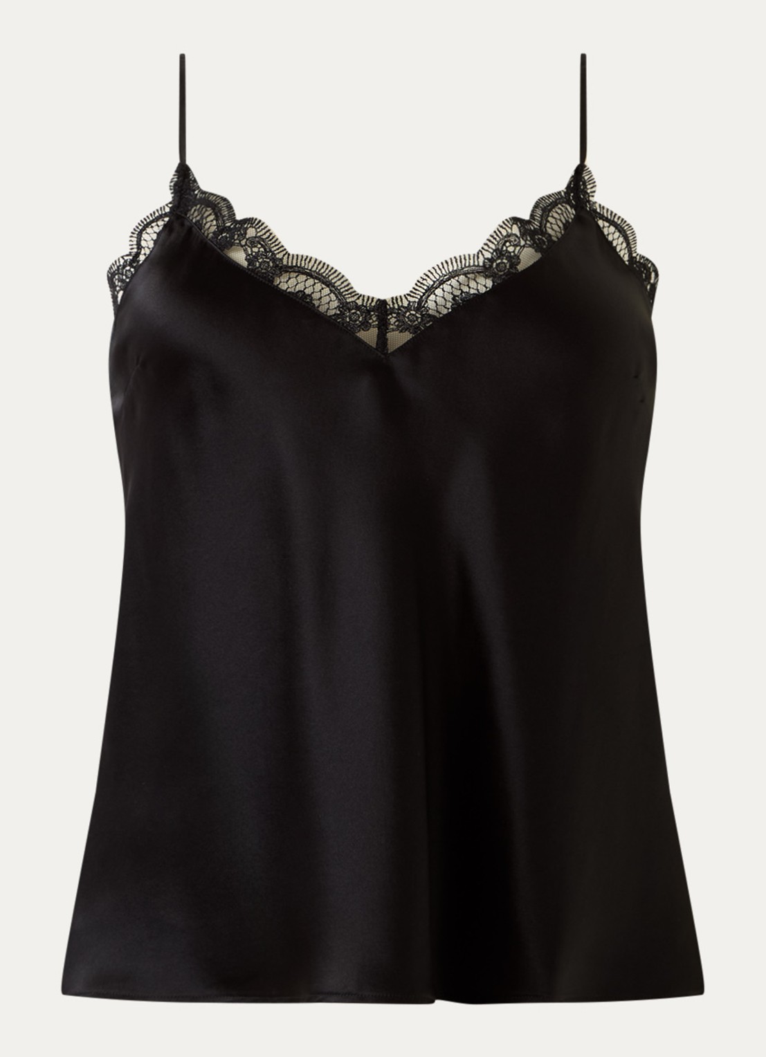 Simone Pérèle Love Me pyjamatop van zijde met kant - voorkant 2 zwart