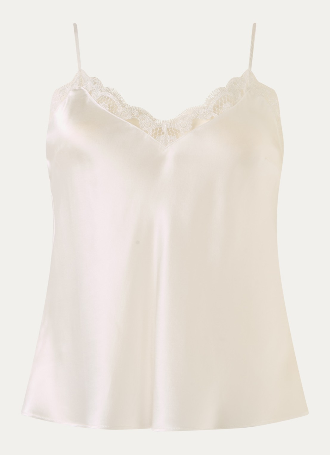 Simone Pérèle Love Me pyjamatop van zijde met kant - voorkant 3 creme