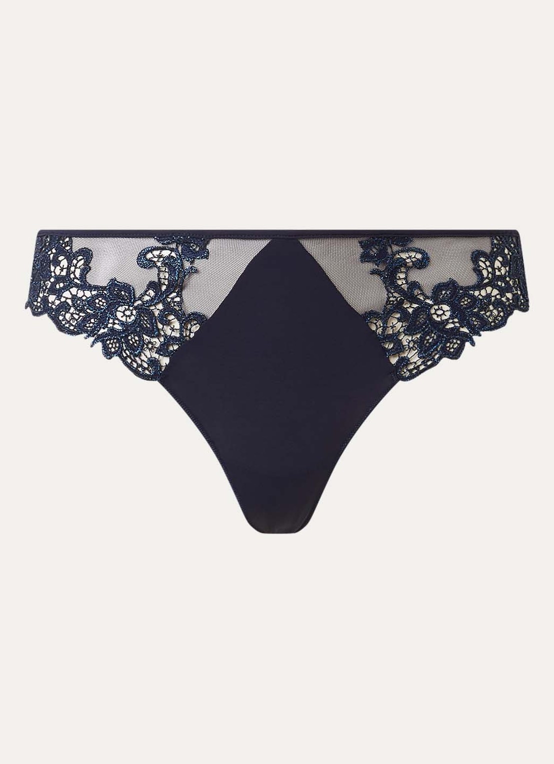Simone Pérèle Tanga van mesh met borduring - voorkant 4 donkerblauw