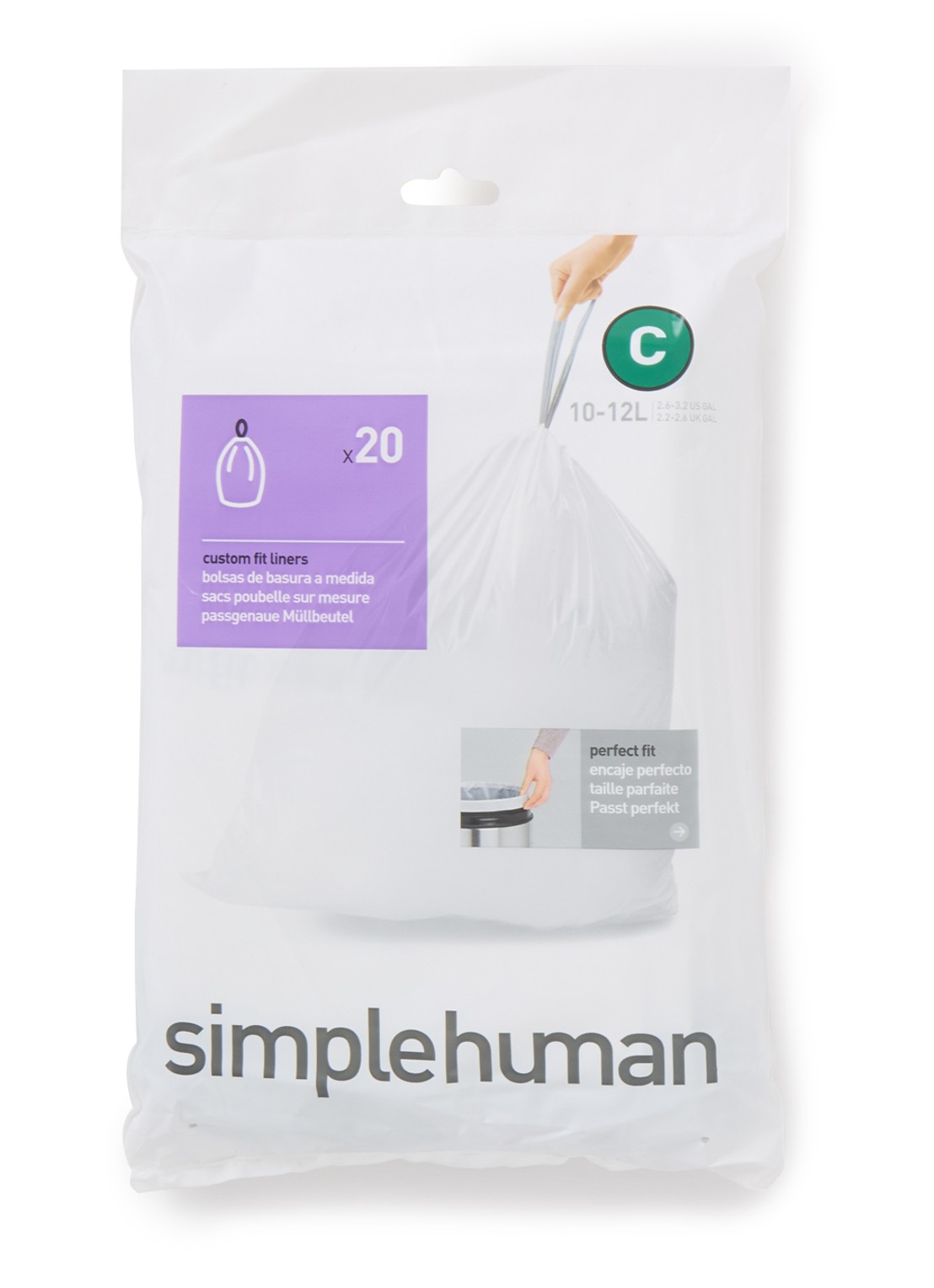Simplehuman Afvalzakken Code C 10-12 liter 20 stuks - voorkant wit