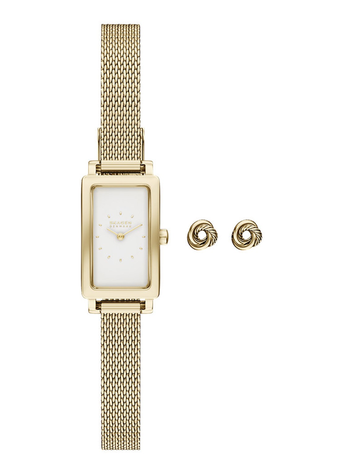 Skagen Hagen Micro horloge en oorstekers set van 2 SKW1158SET - voorkant goud