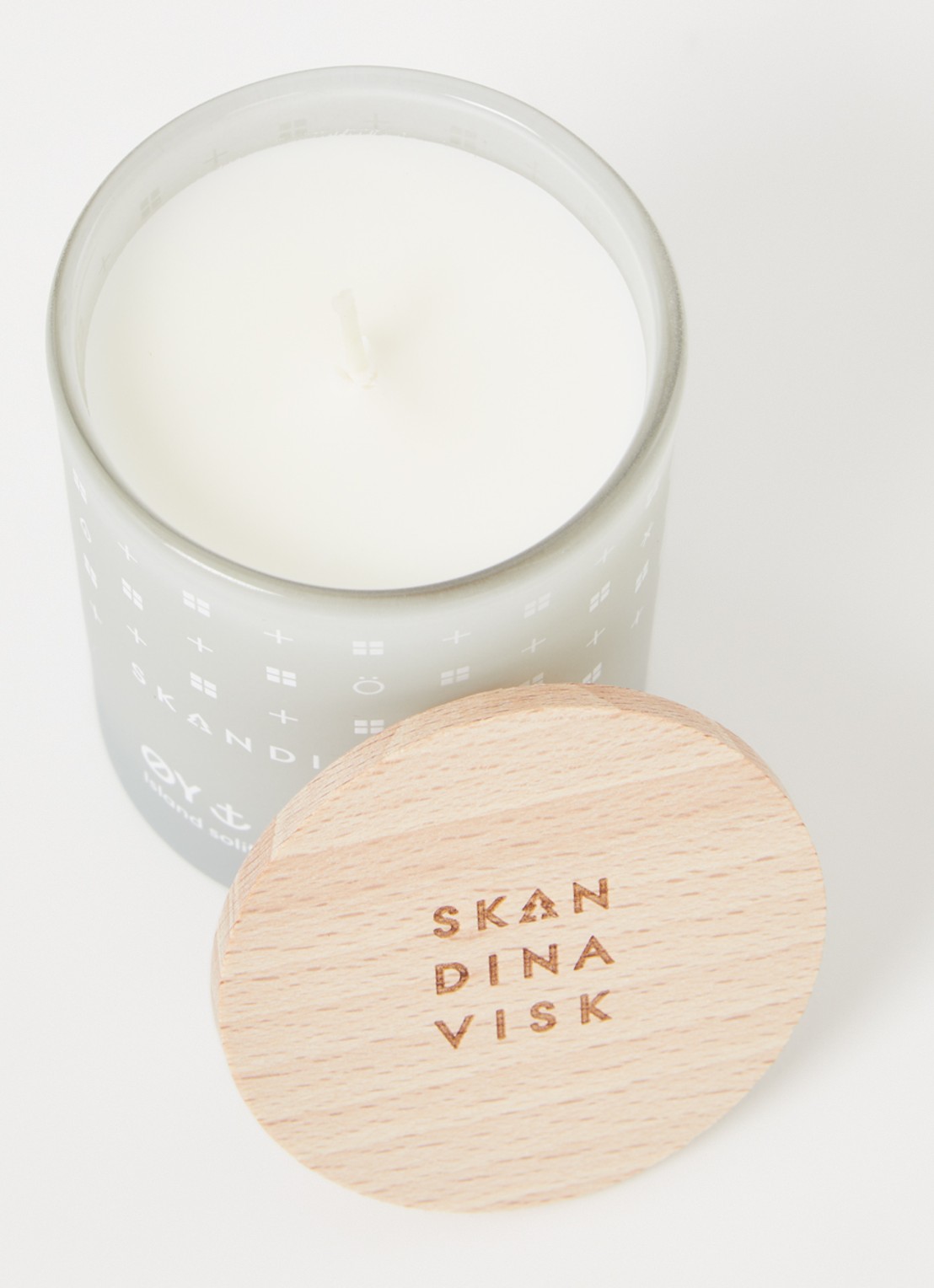 Skandinavisk ØY mini geurkaars 65 gram - voorkant 2 lichtblauw