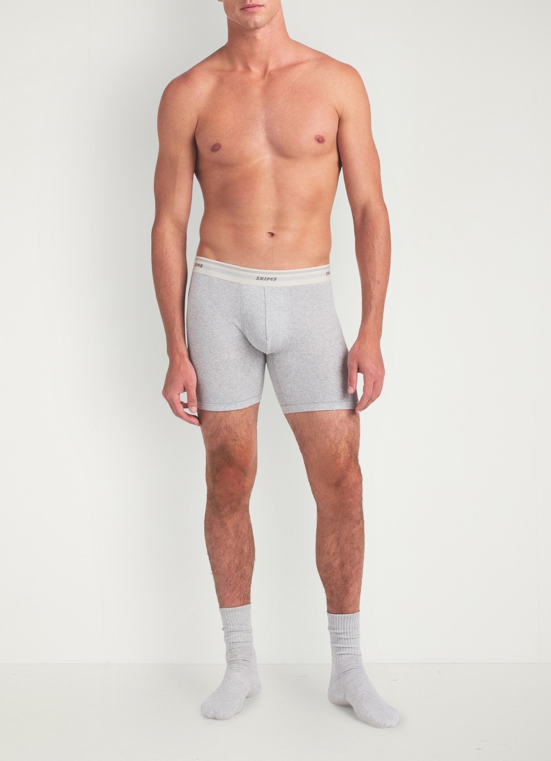 SKIMS Classic Cotton 5" boxershort met logoband - voorkant 5 grijs
