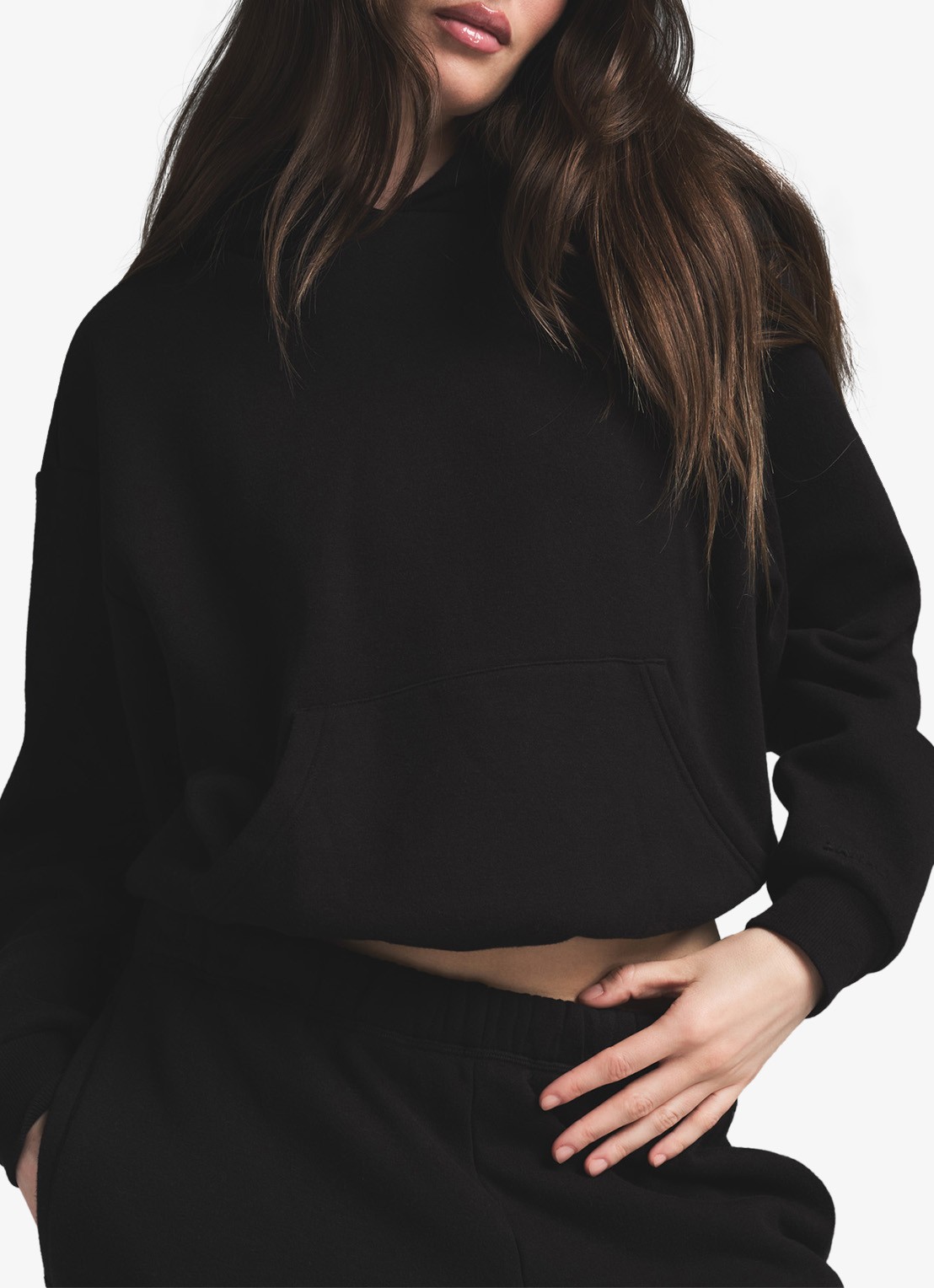 SKIMS Cotton Fleece hoodie met kangoeroezak - detail 2 zwart