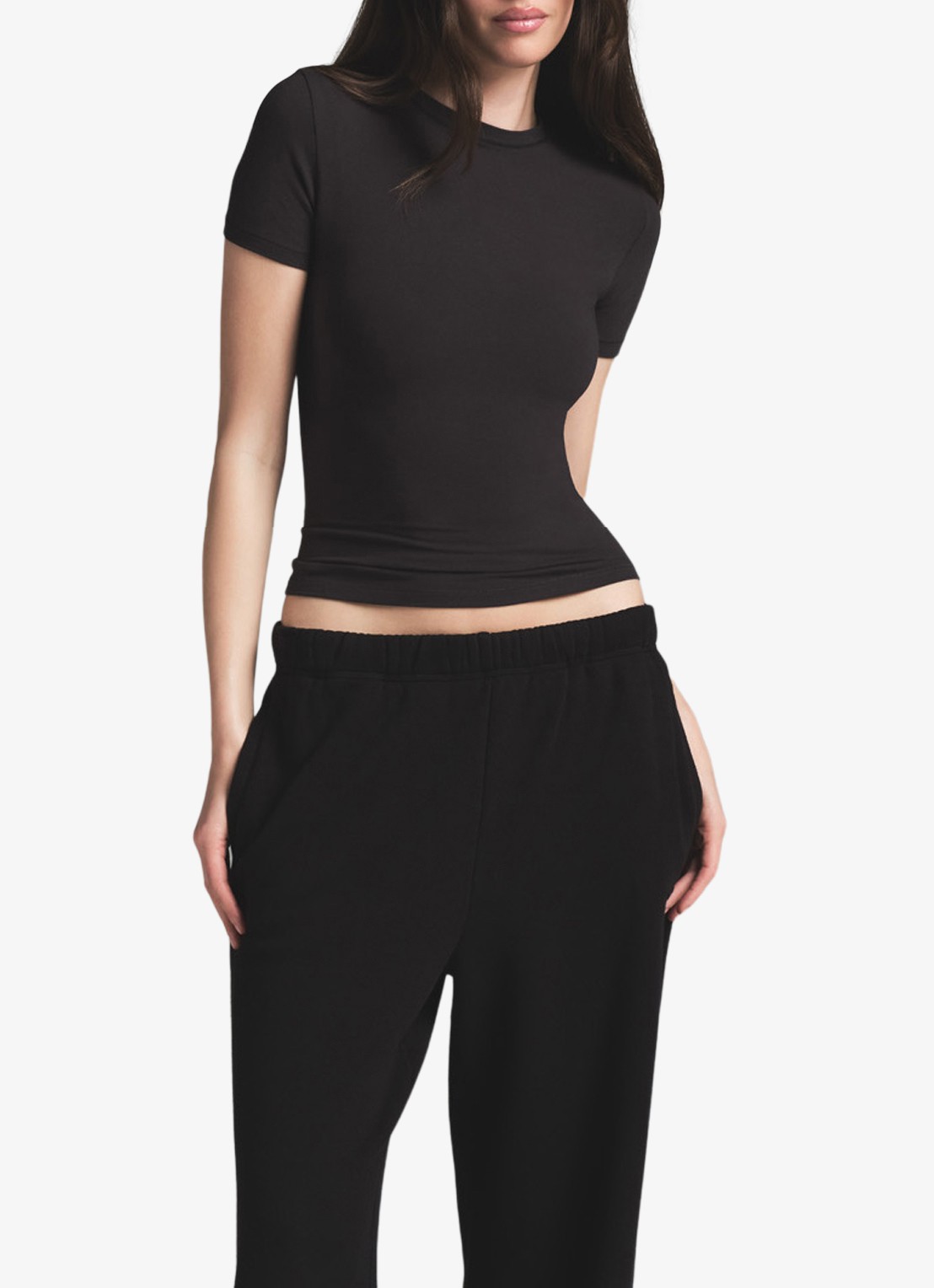 SKIMS Cotton Fleece mid waist straight fit loungebroek met steekzakken - detail 4 zwart