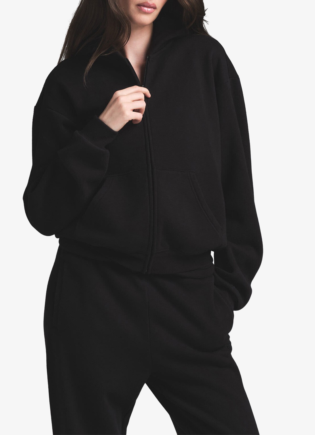 SKIMS Cotton Fleece sweatvest met capuchon - detail 3 zwart