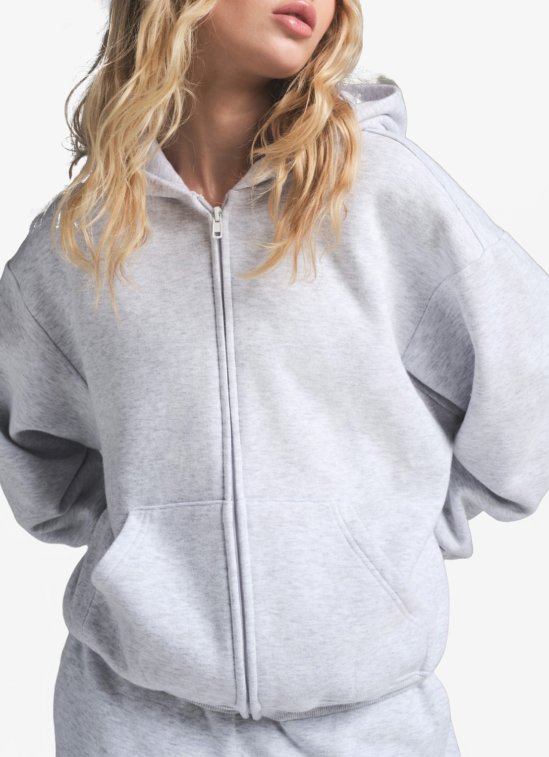 SKIMS Cotton Fleece sweatvest met capuchon - detail lichtgrijs