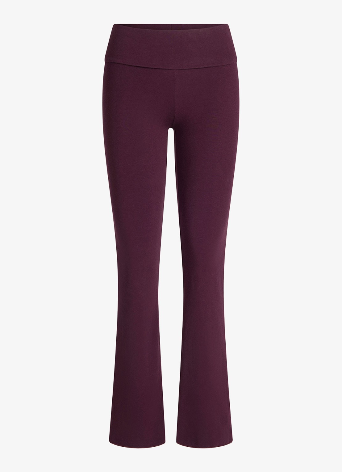 SKIMS Cotton Jersey Foldover mid waist flared fit loungebroek  - voorkant currant