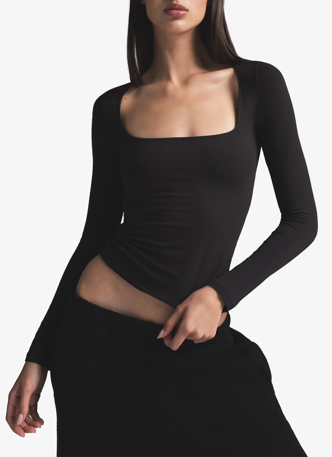 SKIMS Cotton Jersey longsleeve met rechthoekige hals - detail 3 zwart