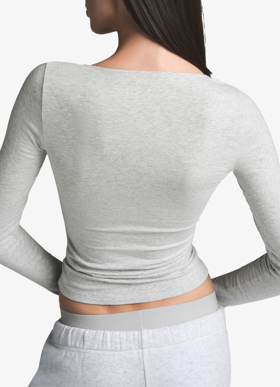 SKIMS Cotton Jersey longsleeve met rechthoekige hals - achterkant lichtgrijs