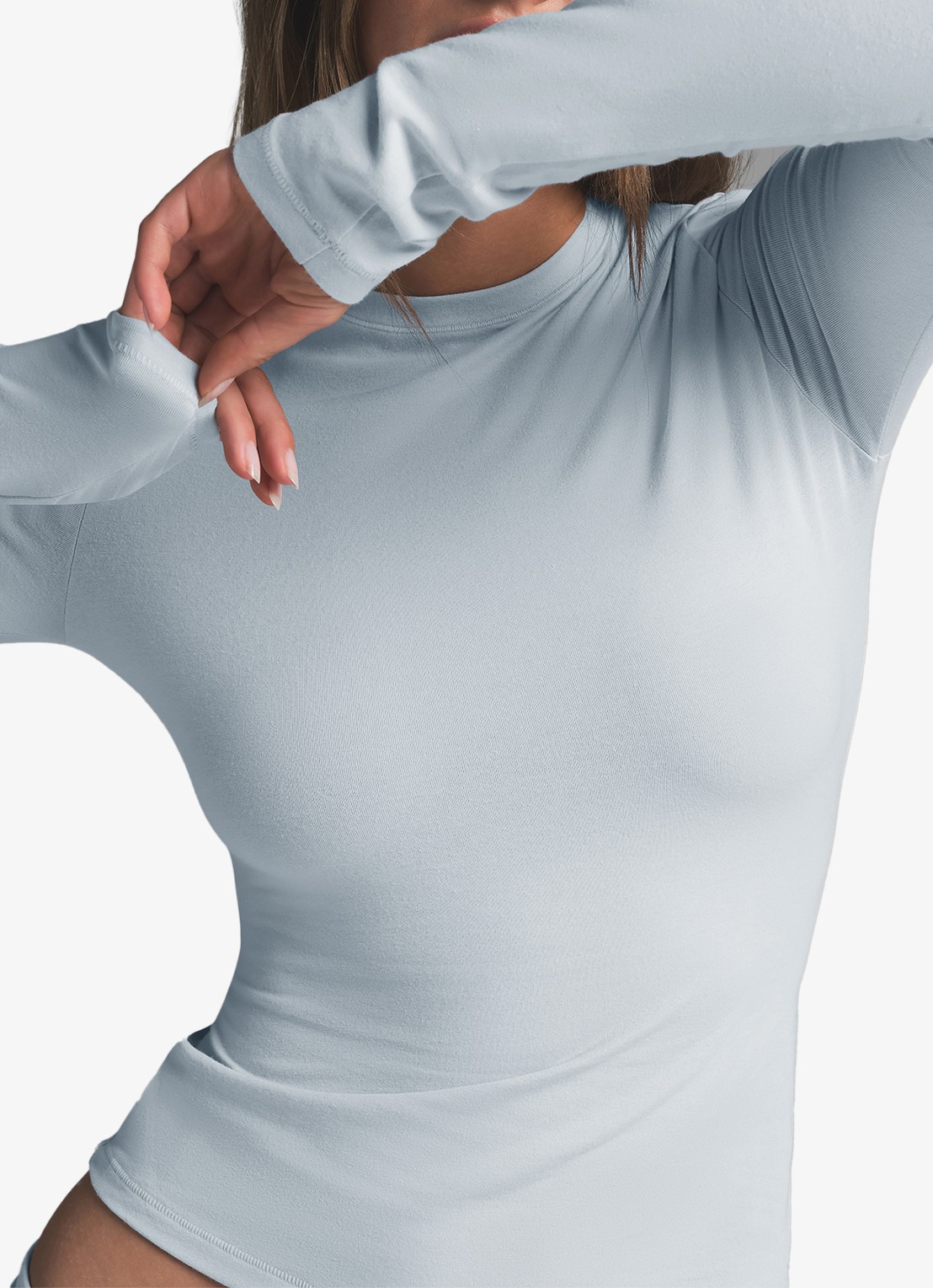 SKIMS Cotton Jersey longsleeve met ronde hals - detail 4 lichtblauw