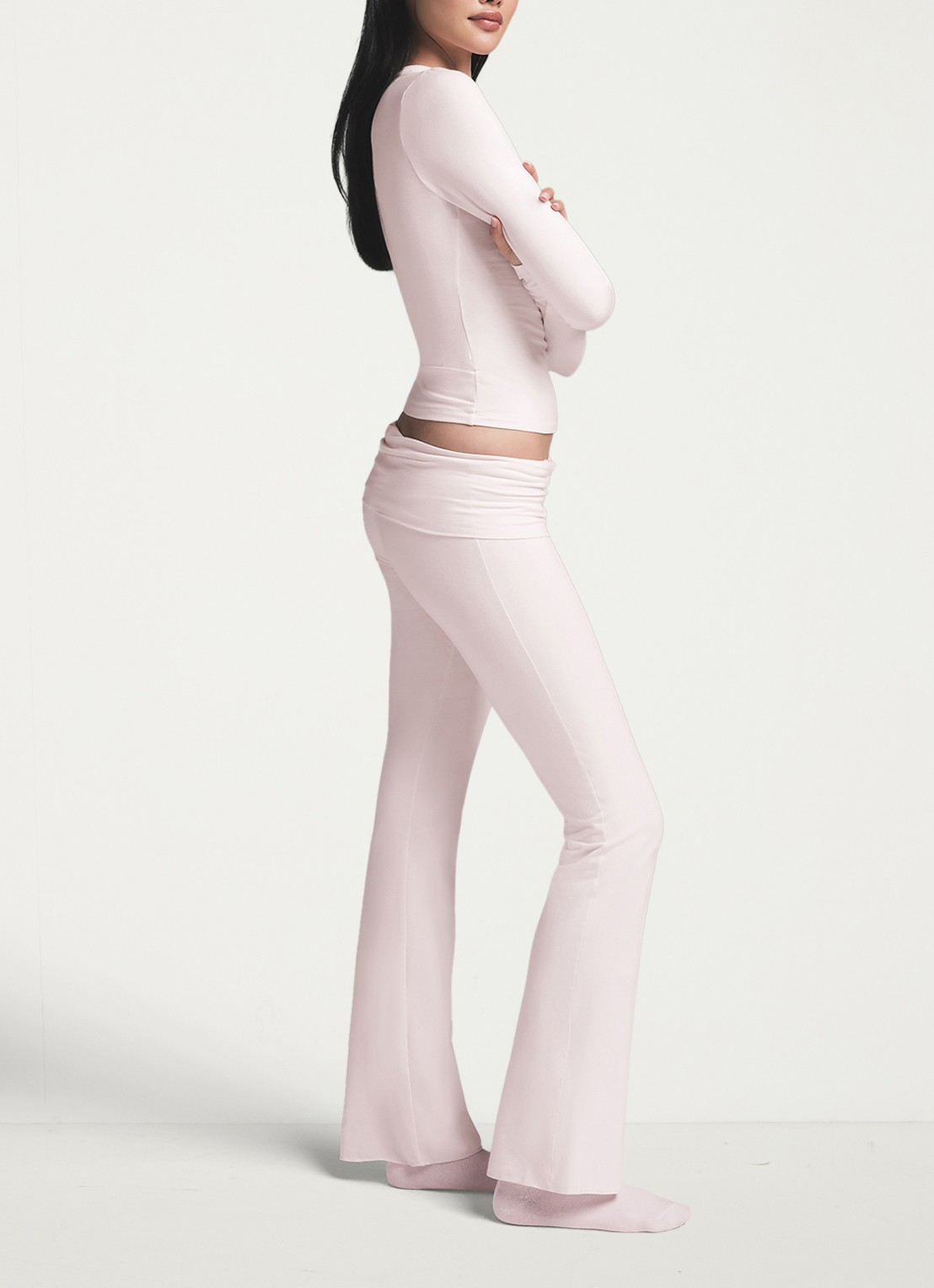 SKIMS Cotton Jersey mid waist straight fit loungebroek - detail 4 lichtroze