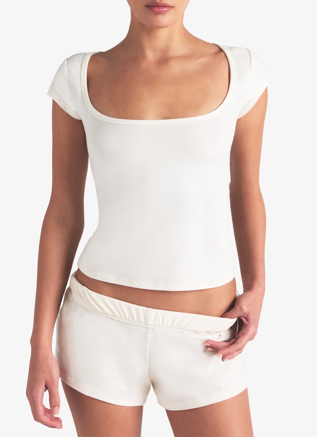SKIMS Cotton Jersey t-shirt met rechthoekige hals - detail wit