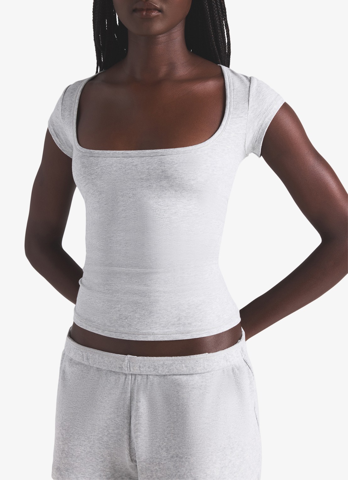 SKIMS Cotton Jersey t-shirt met rechthoekige hals - detail 2 lichtgrijs