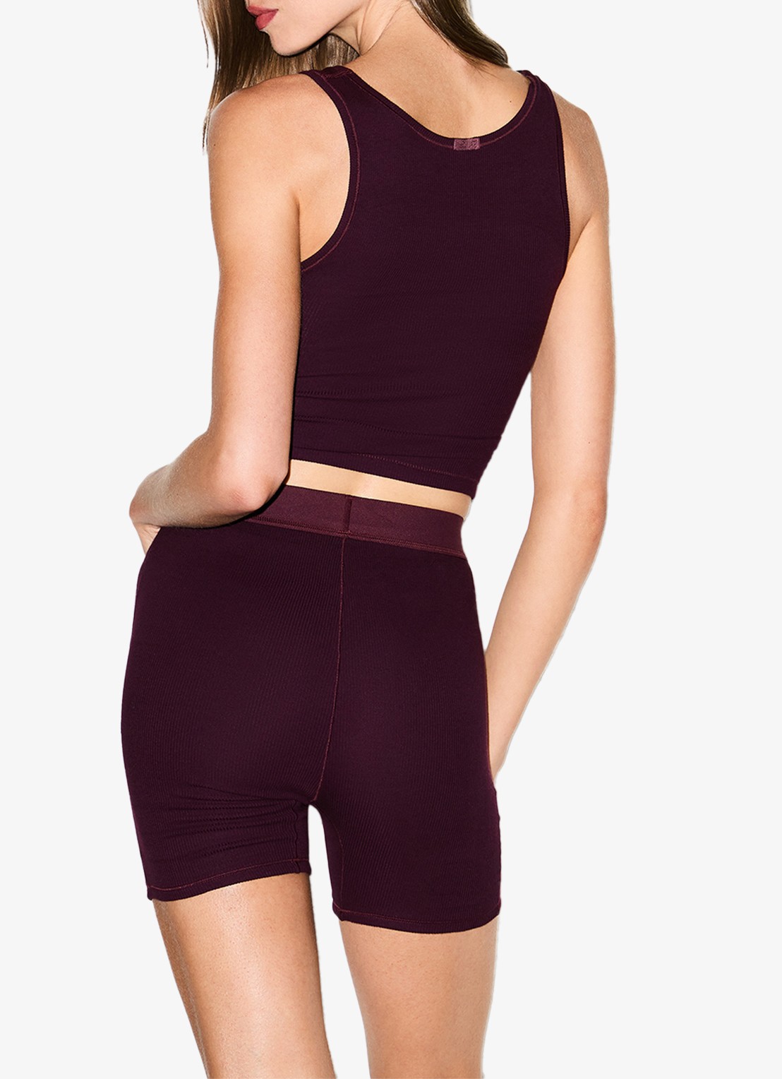 SKIMS Cotton Rib cropped tanktop met rechthoekige hals  - achterkant 2 bordeauxrood