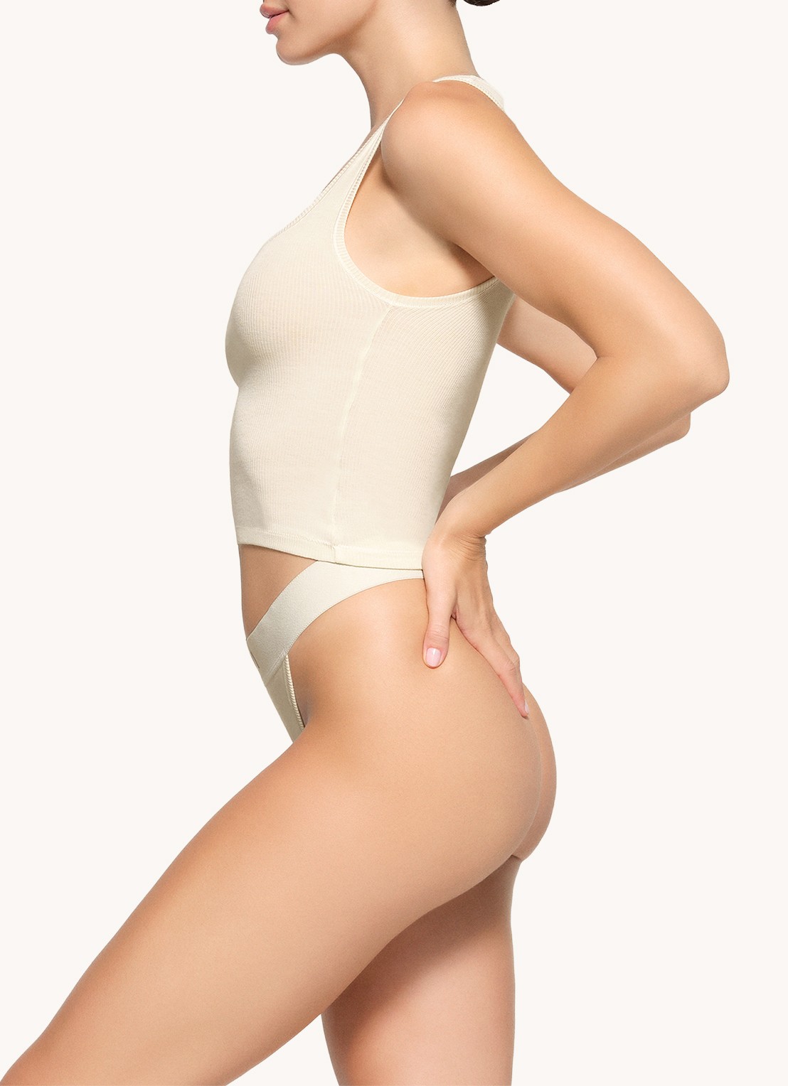 SKIMS Cotton Rib cropped tanktop met ribstructuur - detail 4 creme