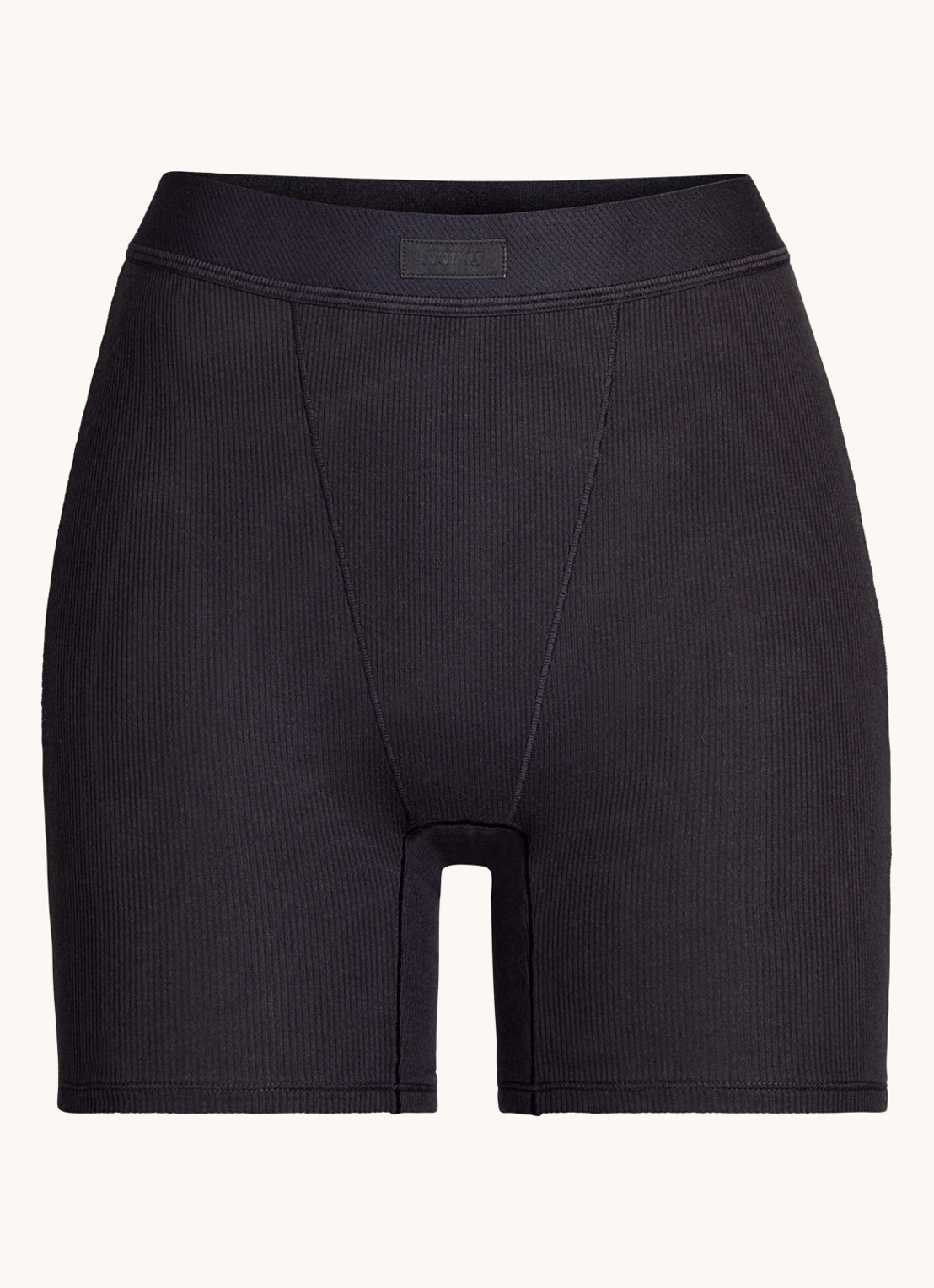 SKIMS Cotton Rib high waist korte loungebroek met ribstructuur - voorkant 2 zwart