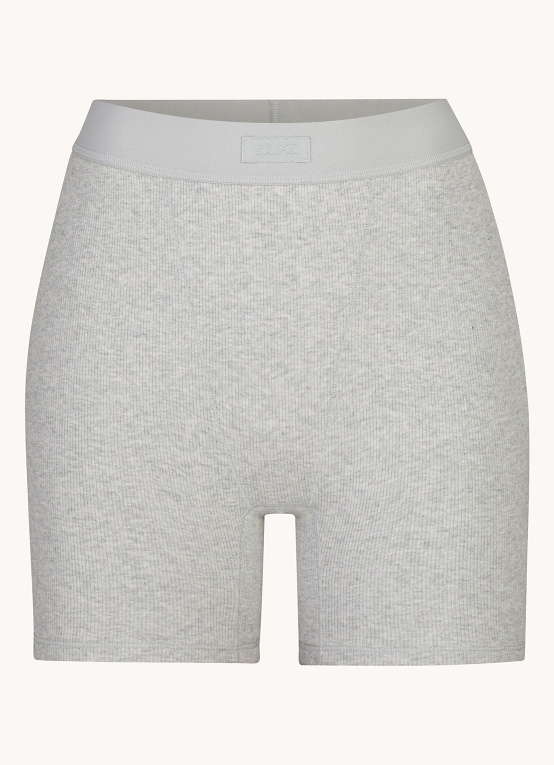 SKIMS Cotton Rib high waist korte loungebroek met ribstructuur - voorkant 2 grijsmele