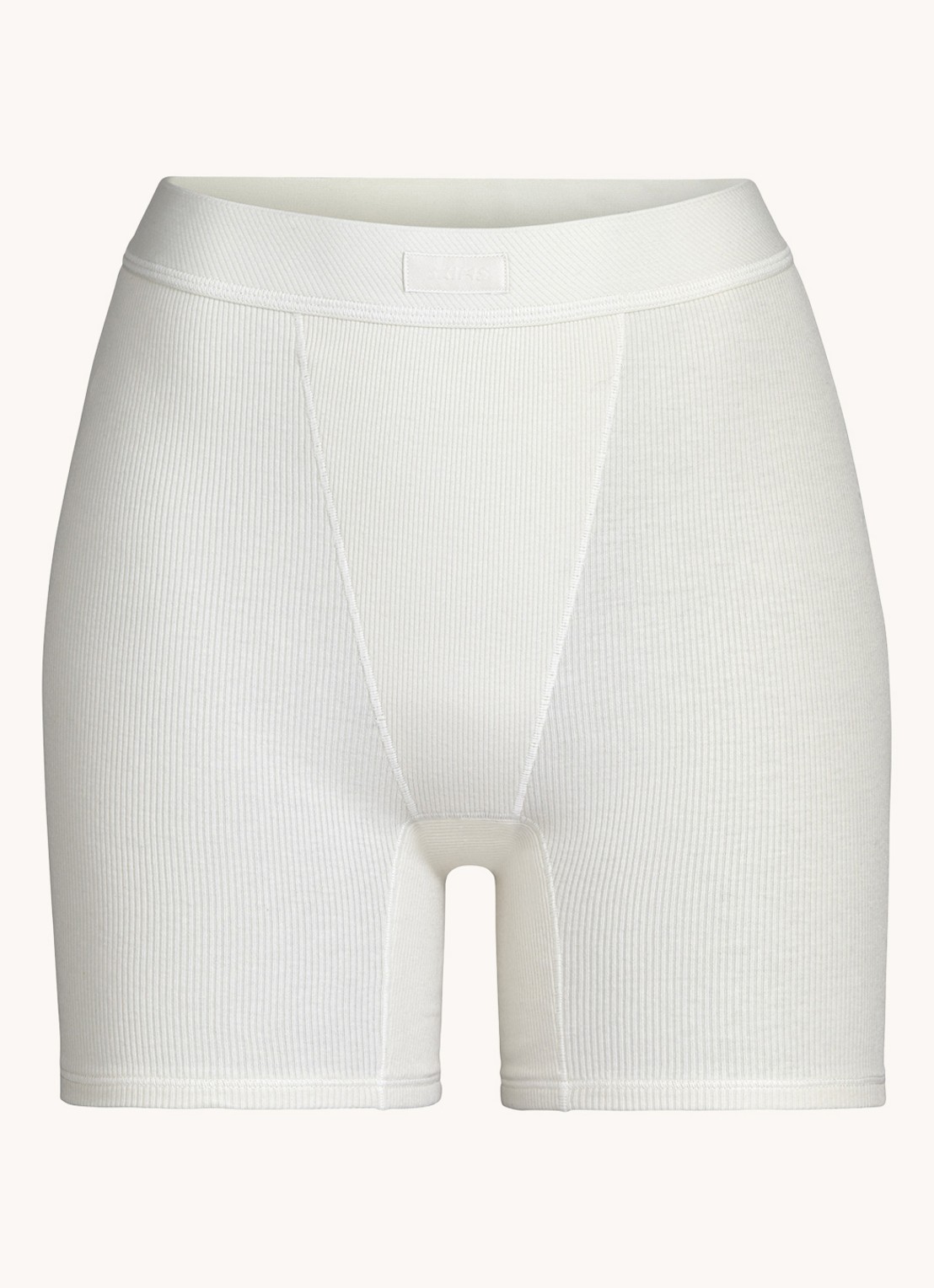 SKIMS Cotton Rib high waist korte loungebroek met ribstructuur - voorkant 2 gebroken wit