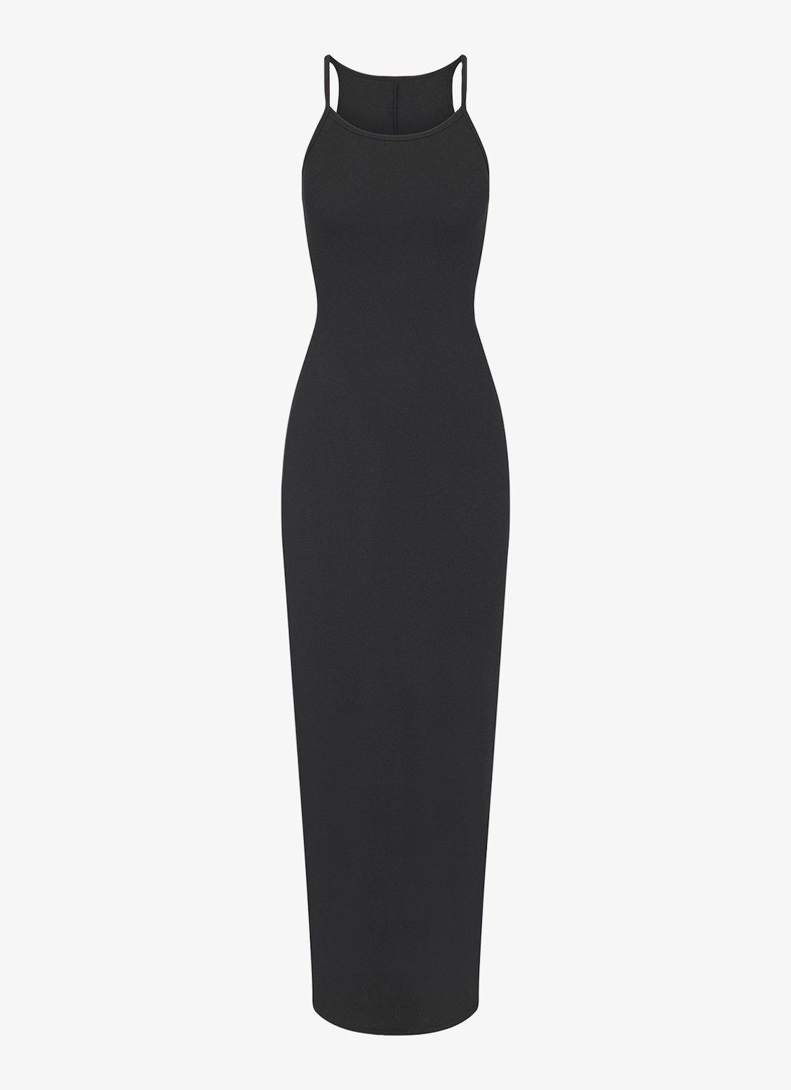 SKIMS Cotton Rib maxi jurk met ribstructuur en split - voorkant 3 zwart