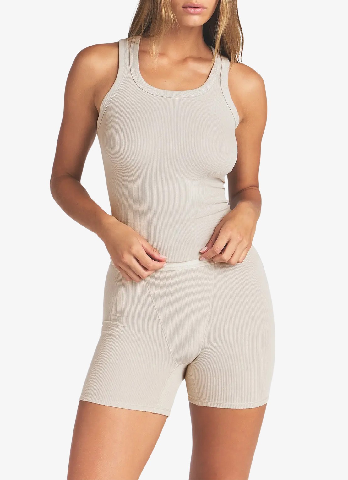SKIMS Cotton Rib tanktop met ronde hals - detail lichtgrijs
