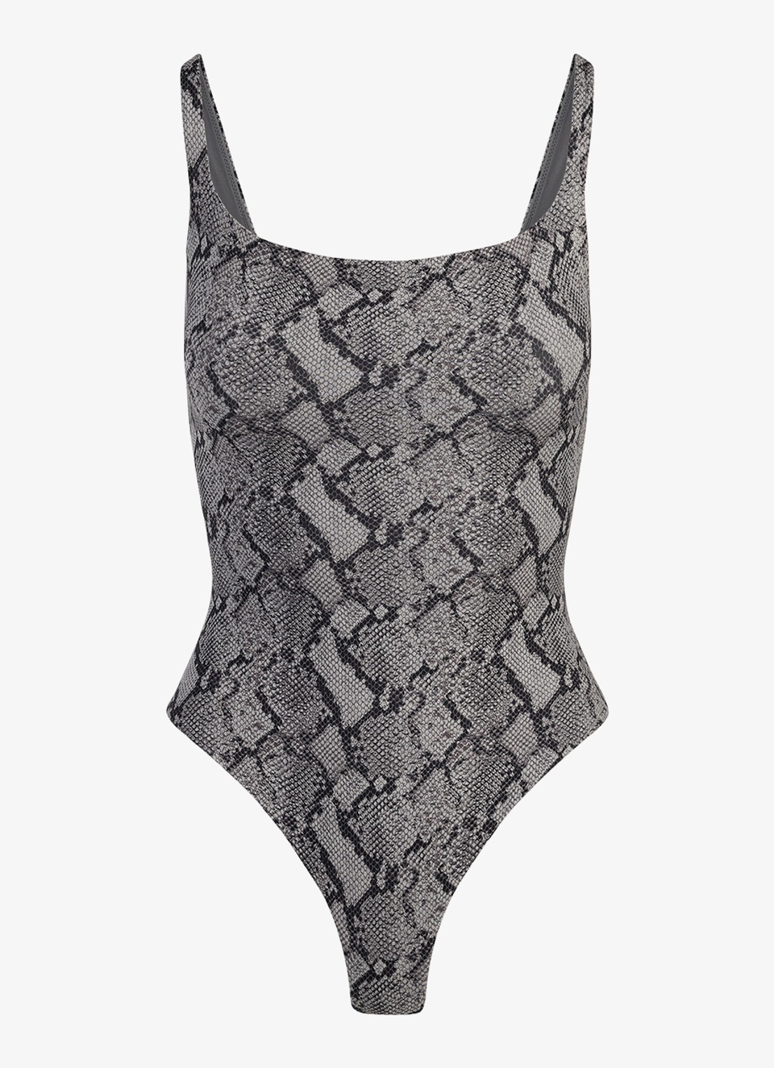 SKIMS Fits Everybody body met rechthoekige hals - voorkant shadow snake print