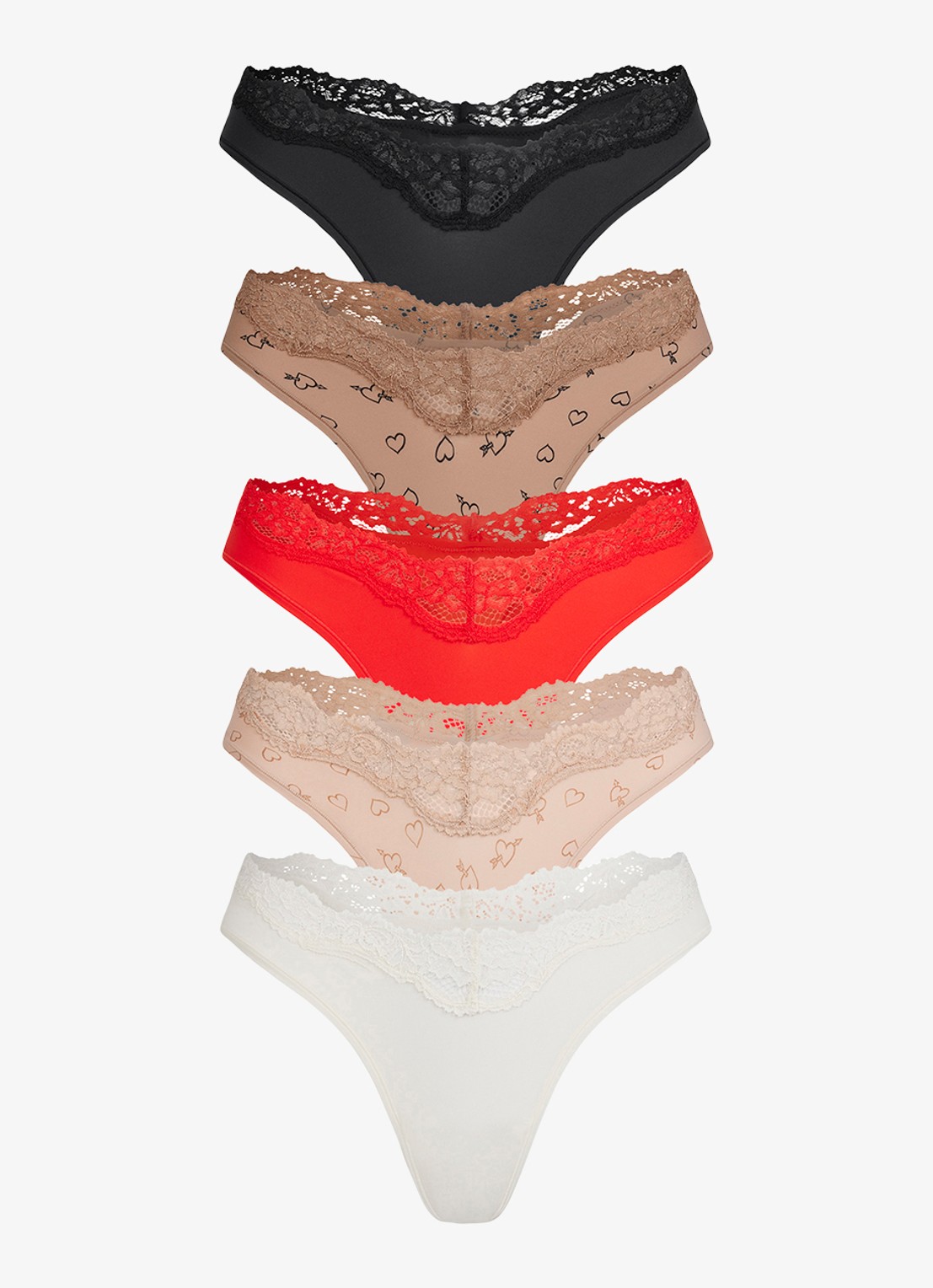 SKIMS Fits Everybody Lace Dipped string in 5-pack - voorkant 8 sketched hearts