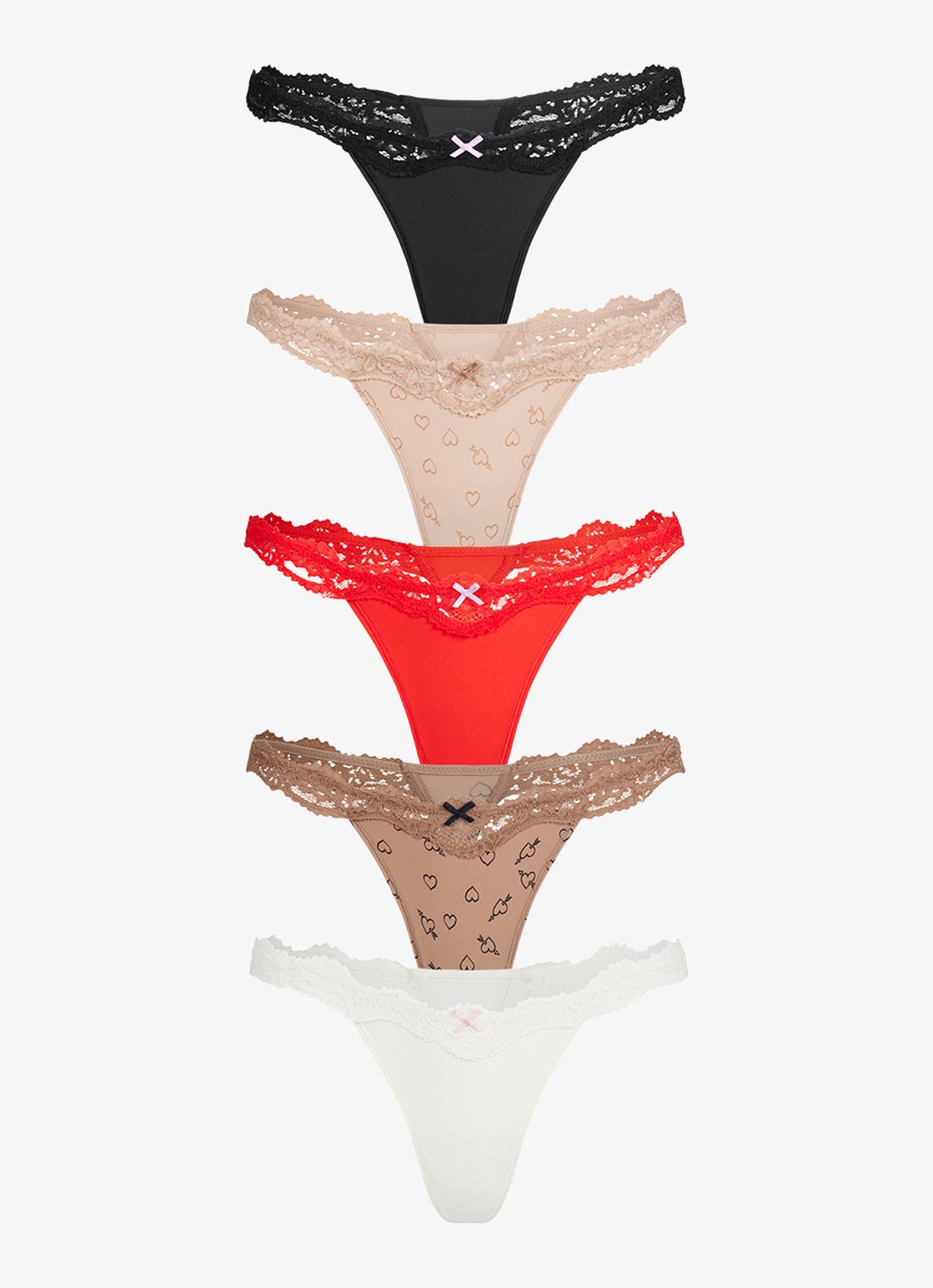 SKIMS Fits Everybody string met details van kant in 5-pack - voorkant beige