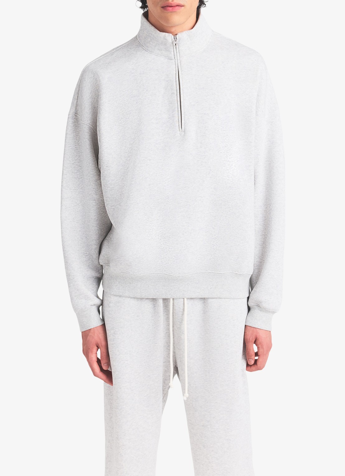 SKIMS Fleece Lounge sweater met halve rits  - detail 3 light heather grey