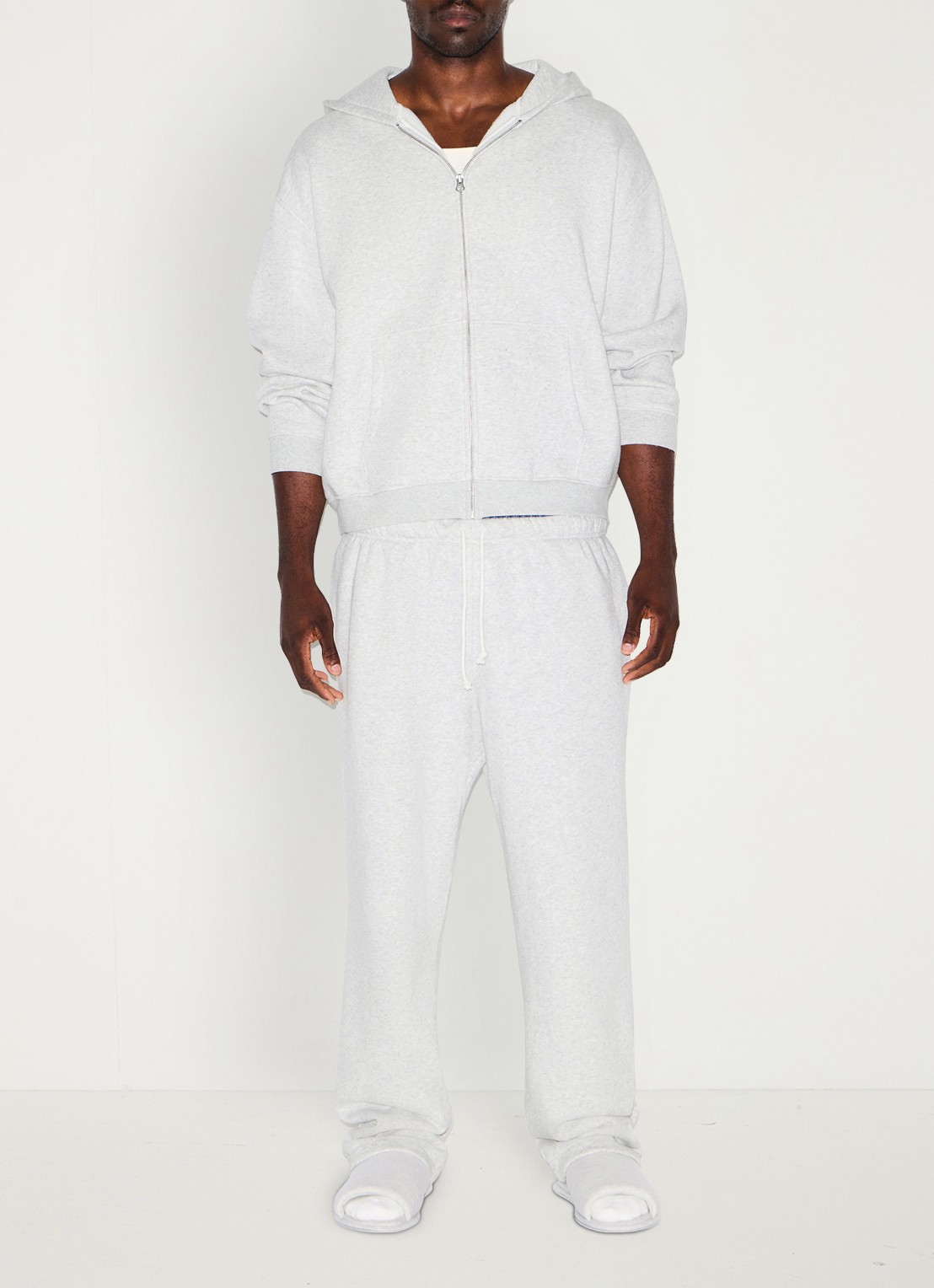 SKIMS Fleece Lounge vest met capuchon - voorkant 3 light heather grey