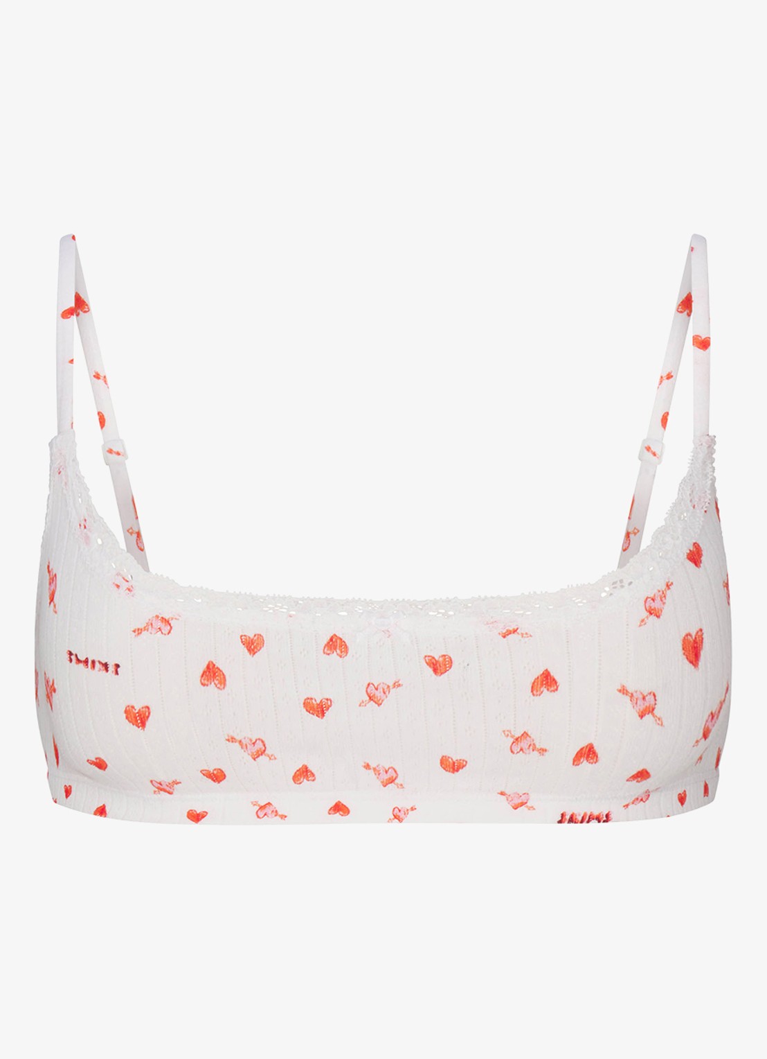 SKIMS Lightweight Cotton Pointelle bralette met print - voorkant snow arrowed hearts