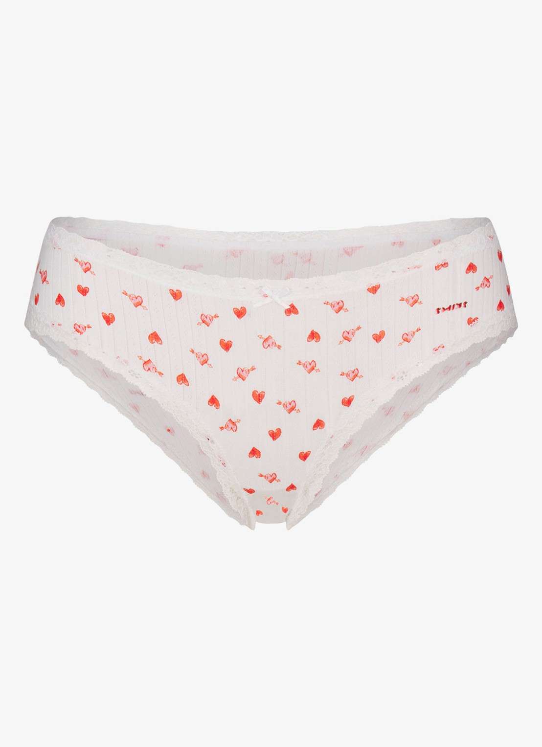 SKIMS Lightweight Cotton Pointelle slip met print en kant - voorkant 3 snow arrowed hearts