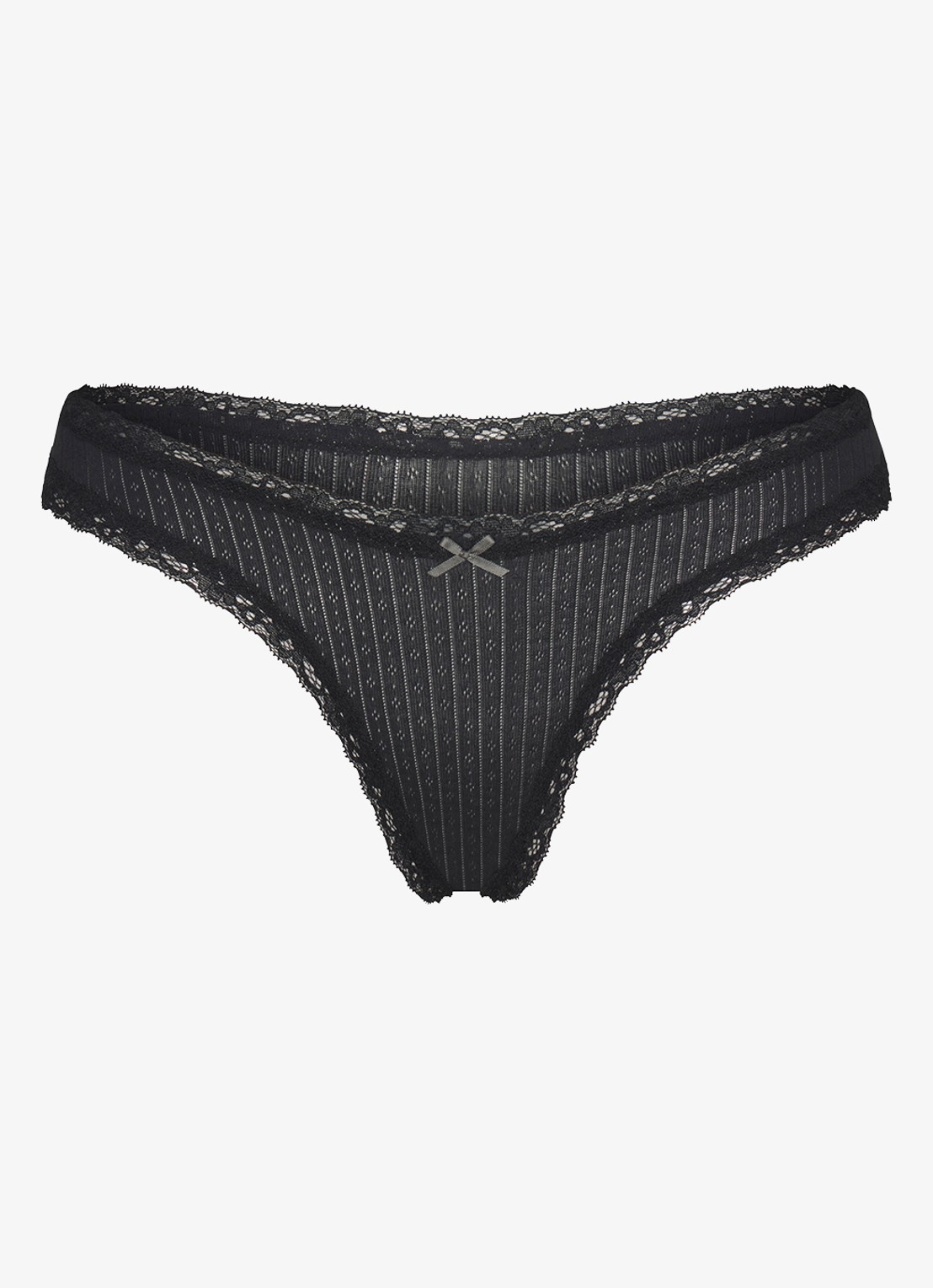 SKIMS Lightweight Cotton Pointelle string met details van kant - voorkant 3 soot tonal