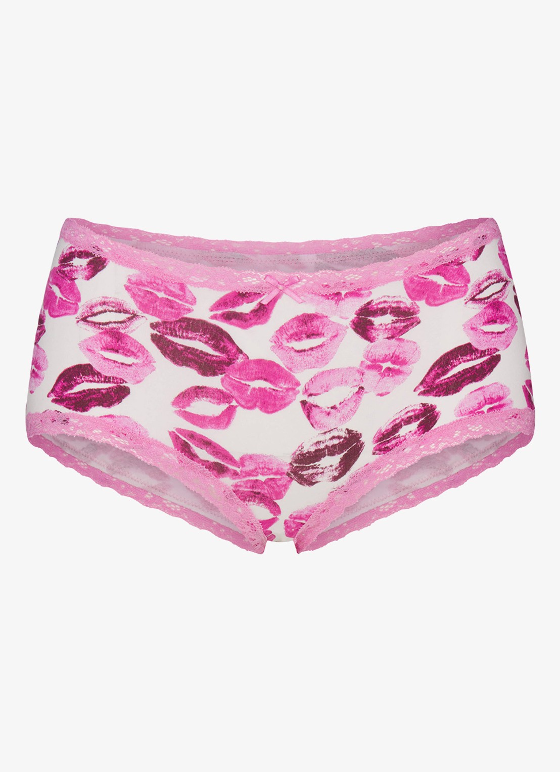 SKIMS Lightweight Cotton shorty met kant - voorkant 2 pink allover lipstick