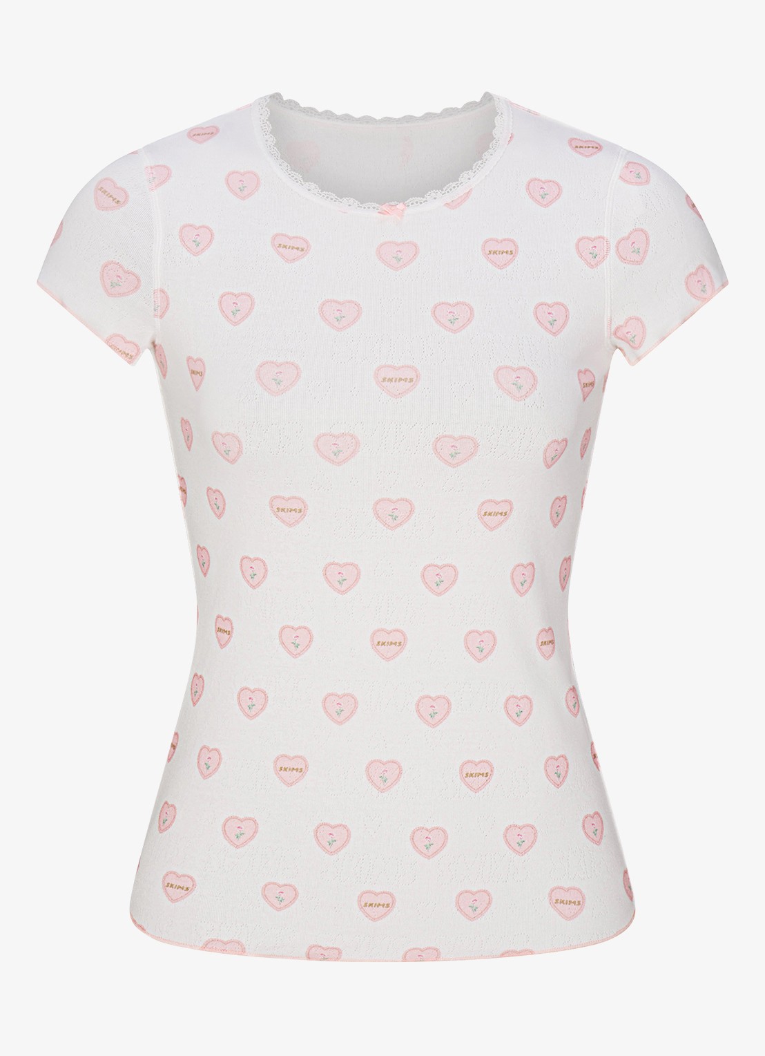 SKIMS Pointelle pyjamaset met print - voorkant 2 snow lace hearts