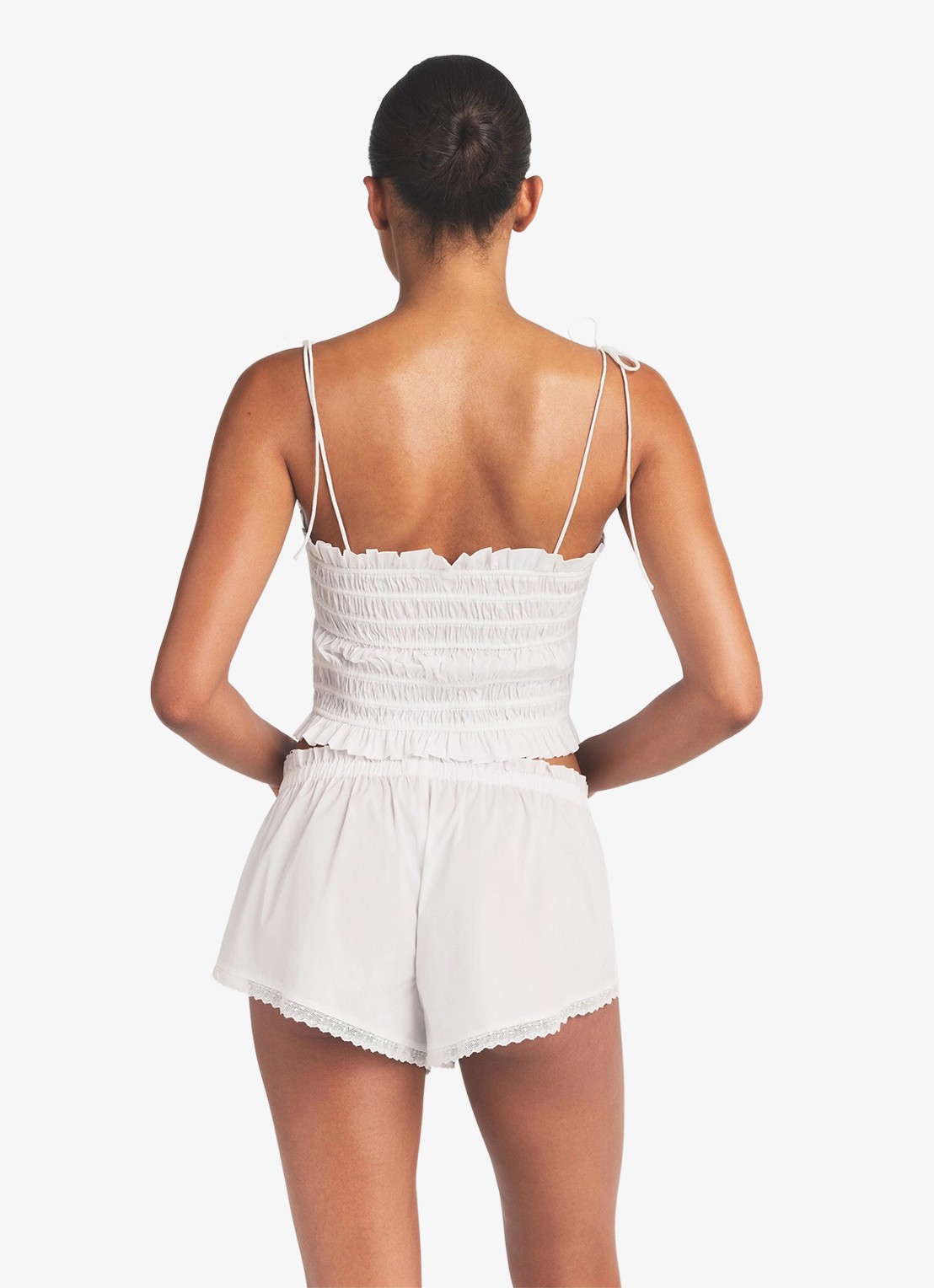 SKIMS Poplin loose fit korte broek met details van kant - achterkant snow