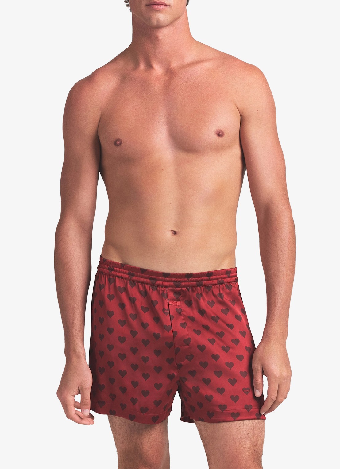 SKIMS Sateen Sleep boxershorts met print - voorkant 2 red heart halfdrop