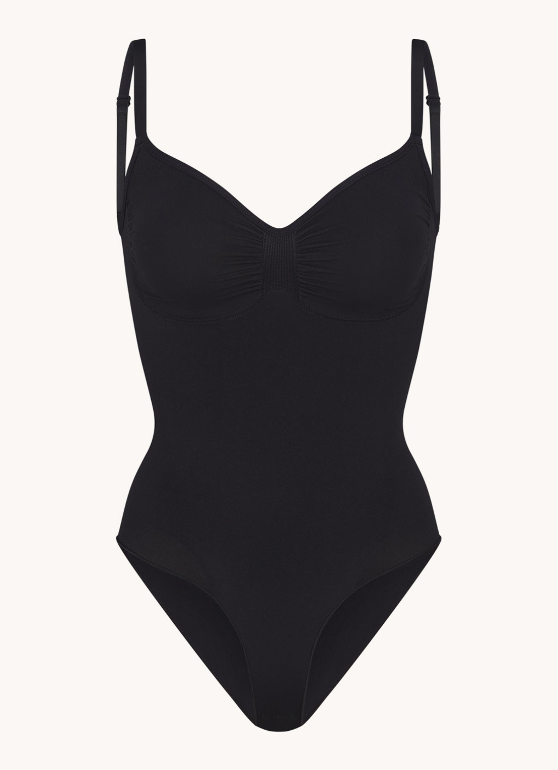 SKIMS Seamless Sculpt corrigerende body met plooidetail - voorkant zwart